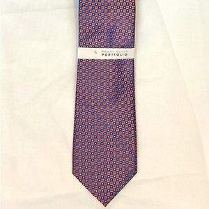New Perry Ellis Blue Portfolio Blue and Orange  Patterned Necktie